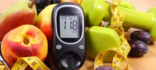 Diabetes Messgerät ist an Obst angelehnt